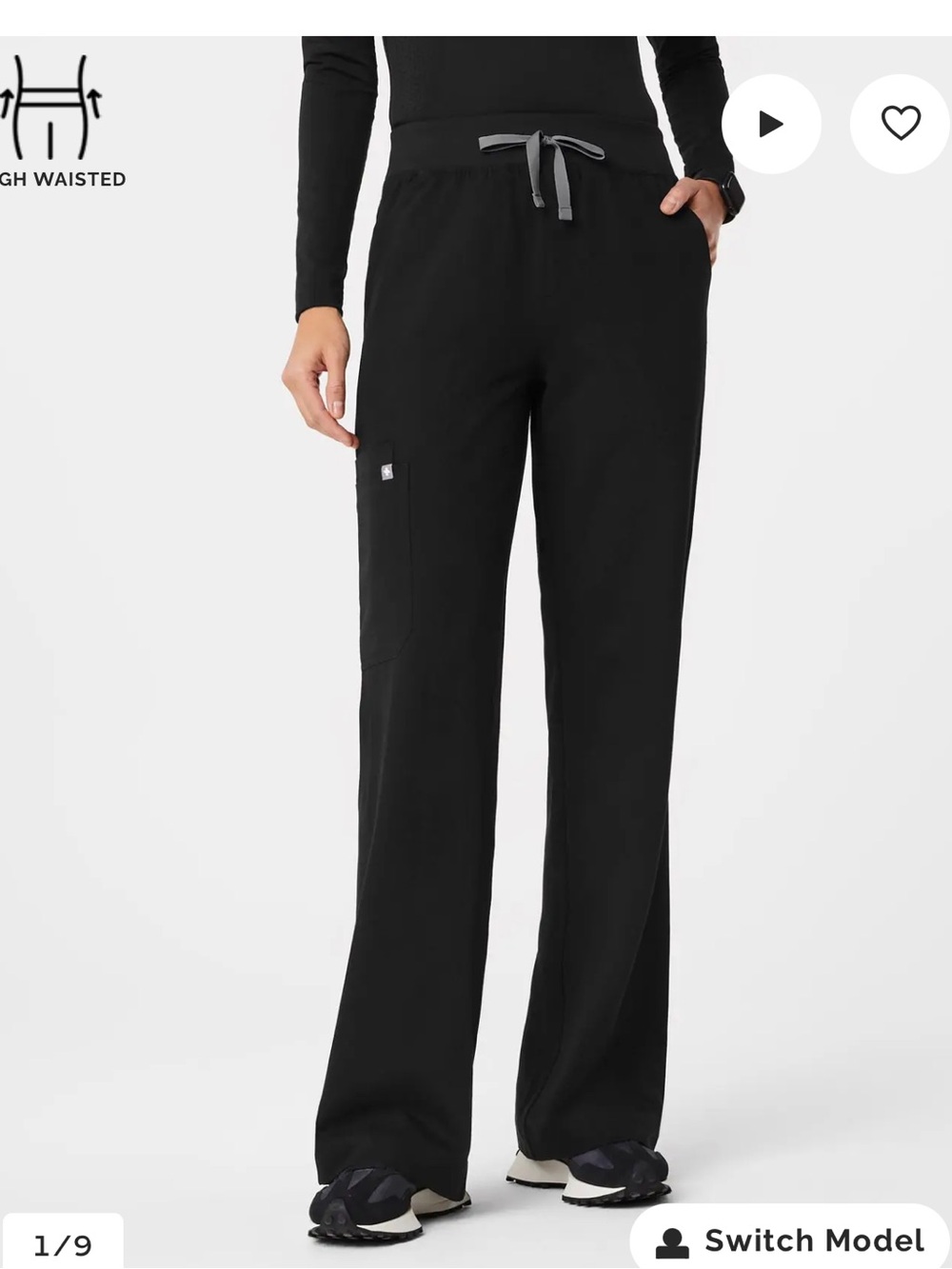 Fig Isabel High-Waisted Wide Legged Black Women's Scrubs Black Small Regular